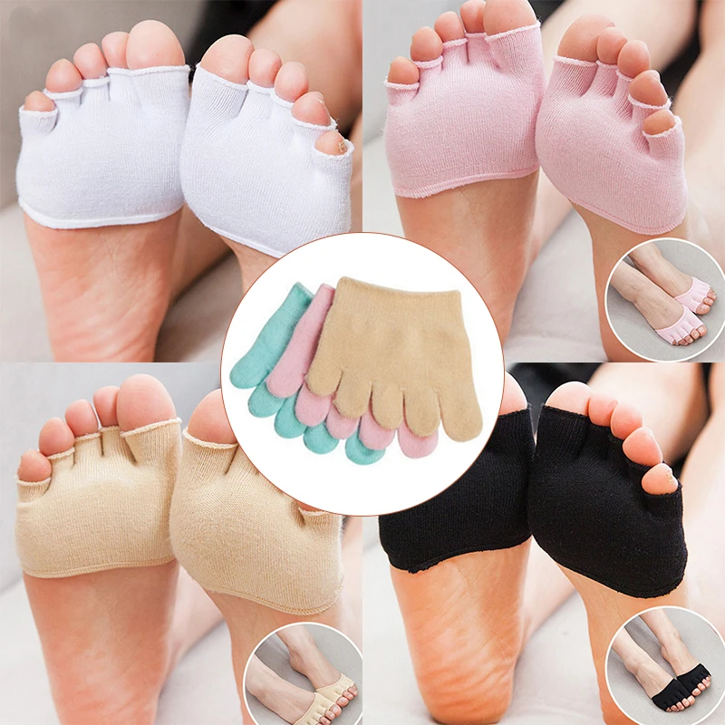 

1pair Women Durable Toeless Socks Ankle Grip Open Toe Breathable Pilates Five Finger Anti-Slip Absorbent Ladies Sock Slipper New