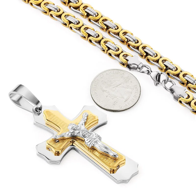 Ожерелье из нержавеющей стали с золотой цепочкой крест религиозная испанская