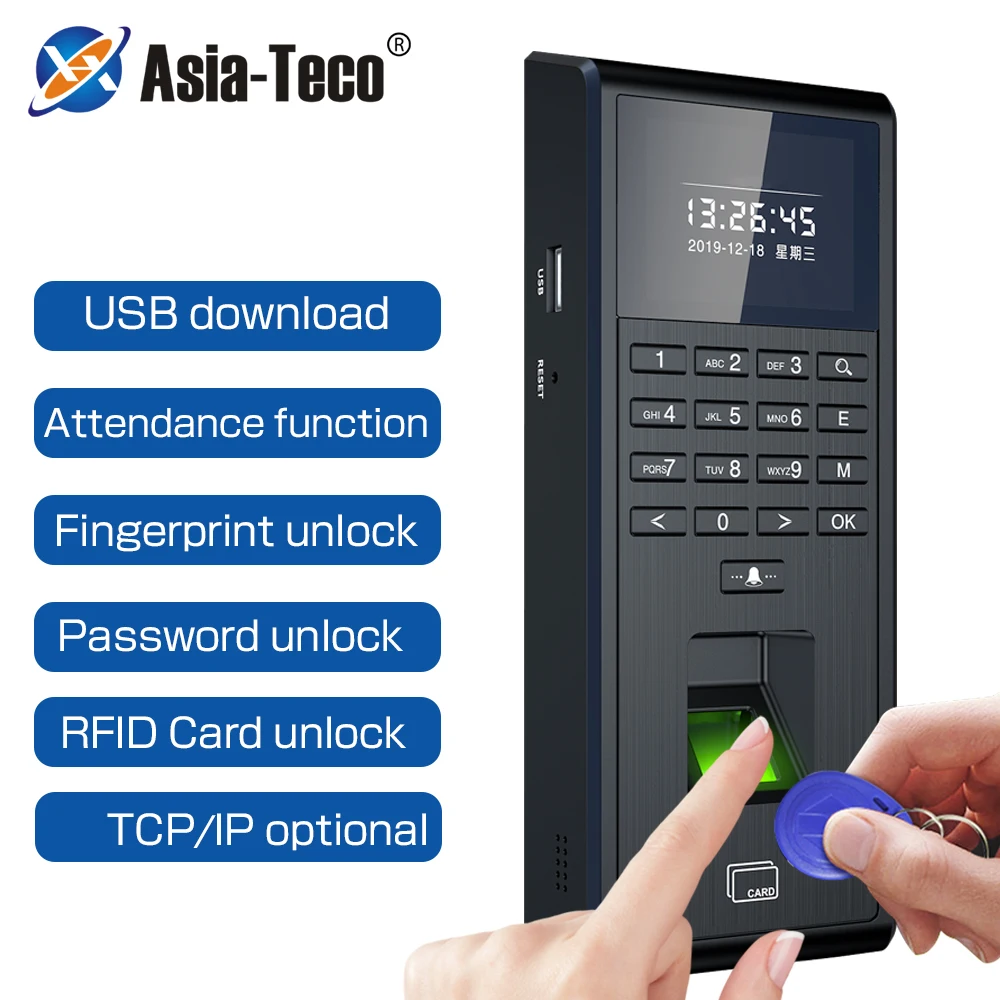 

1000 Users Fingerprint Employee Time Attendance Access Control Machine RFID 125KHZ 13.56MHZ Standalone Keypad TCP/IP USB port