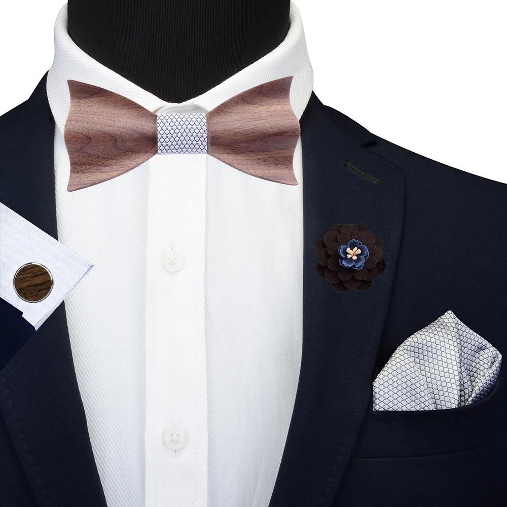 Клетчатый Регулируемый 3D деревянный галстук-бабочка шелковый платок запонки