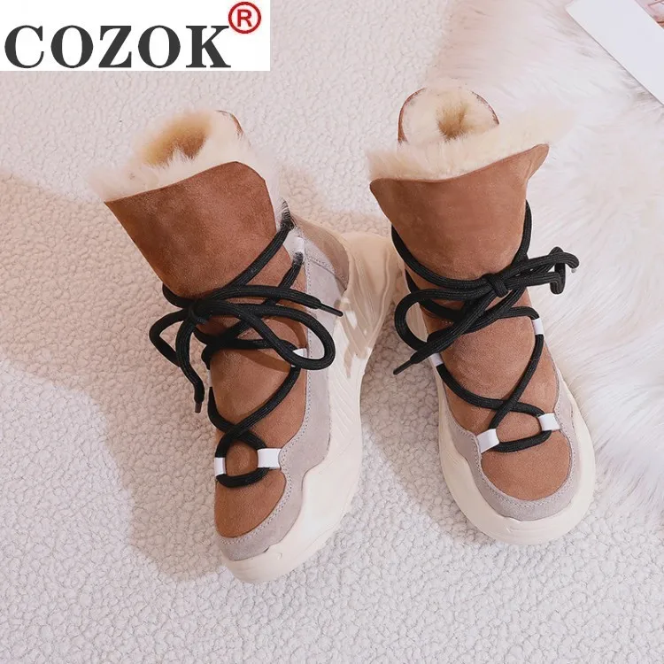 

Genuine Leather Women Snow Boots Winter Platform Shoes Ankle Boots For Women Non-slip Keep Warm Wool Women's Sneakers