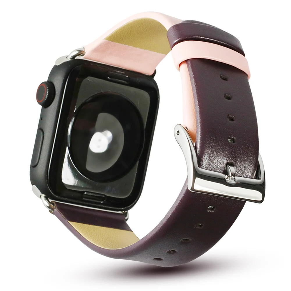 

Fashion Two-tone Leather Strap for Apple Watch SE Band Series 6 5 4 3 2 Men/Women Bracelet for iWatch 40mm 44mm 38mm 42mm Belt