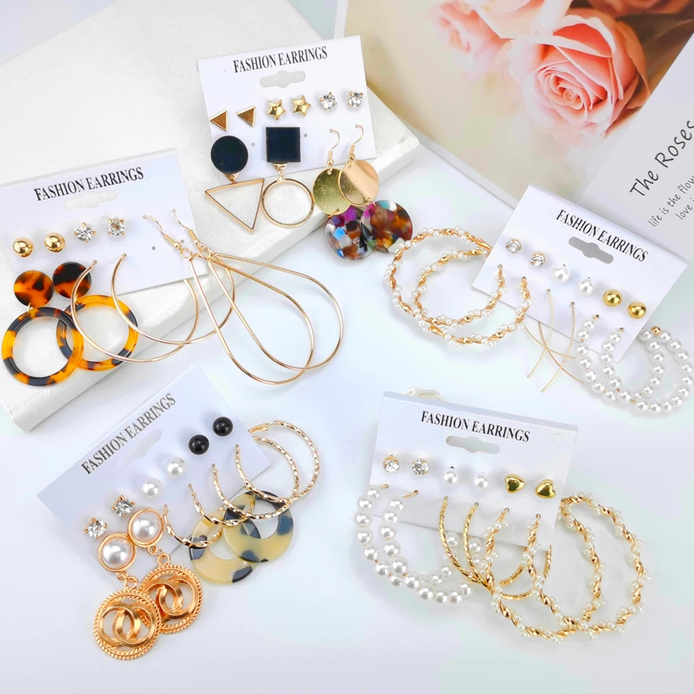 

LATS 2020 New Women Earrings Set Acrylic Pearl Earrings For Women Bohemian Leopard Tassel Drop Earrings Brincos Fashion Jewelry