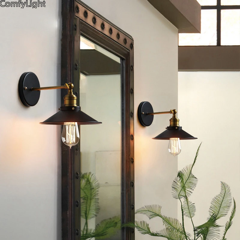 Vintage Retro Industrial iron Wall lamp sconces Adjustable bedside Bedroom kitchen loft light Balcony Aisle Villa Hote | Лампы и