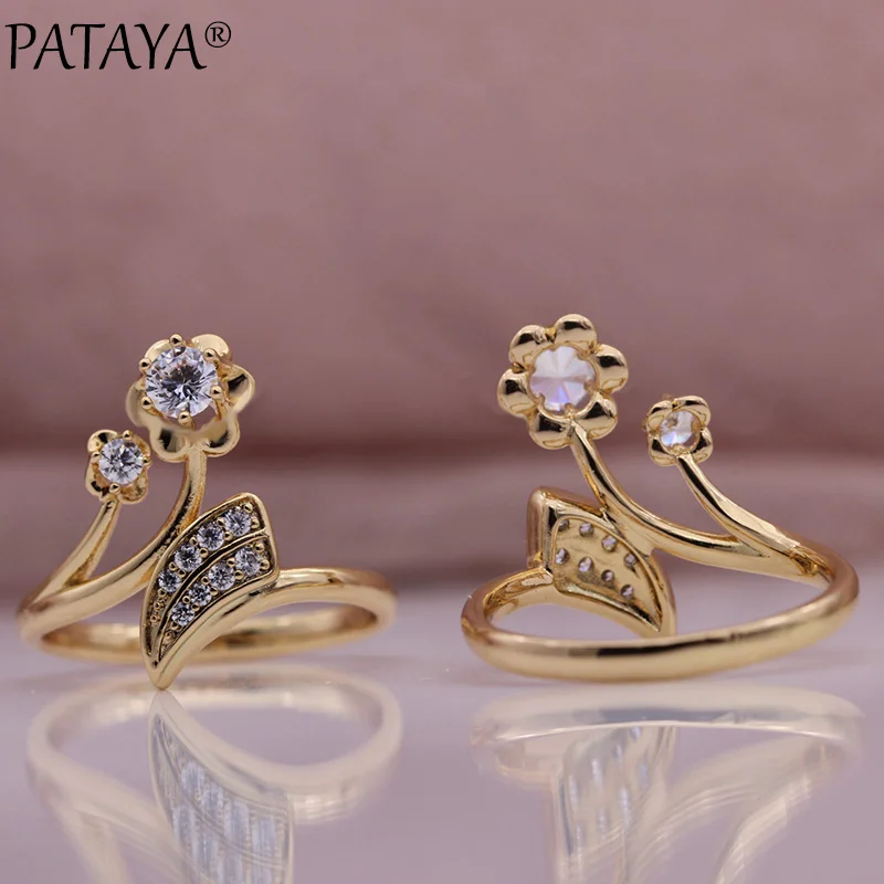 

PATAYA New Flowers Rings 585 Rose Gold Color Micro-wax Inlay Round Natural Zircon Women Rings Gift Wedding Fine Fashion Jewelry