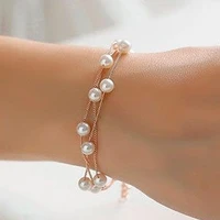 new trendy 2021 double chains bracelet for women girl imitation pearl statement korean bracelets female luxury jewelry wholesale