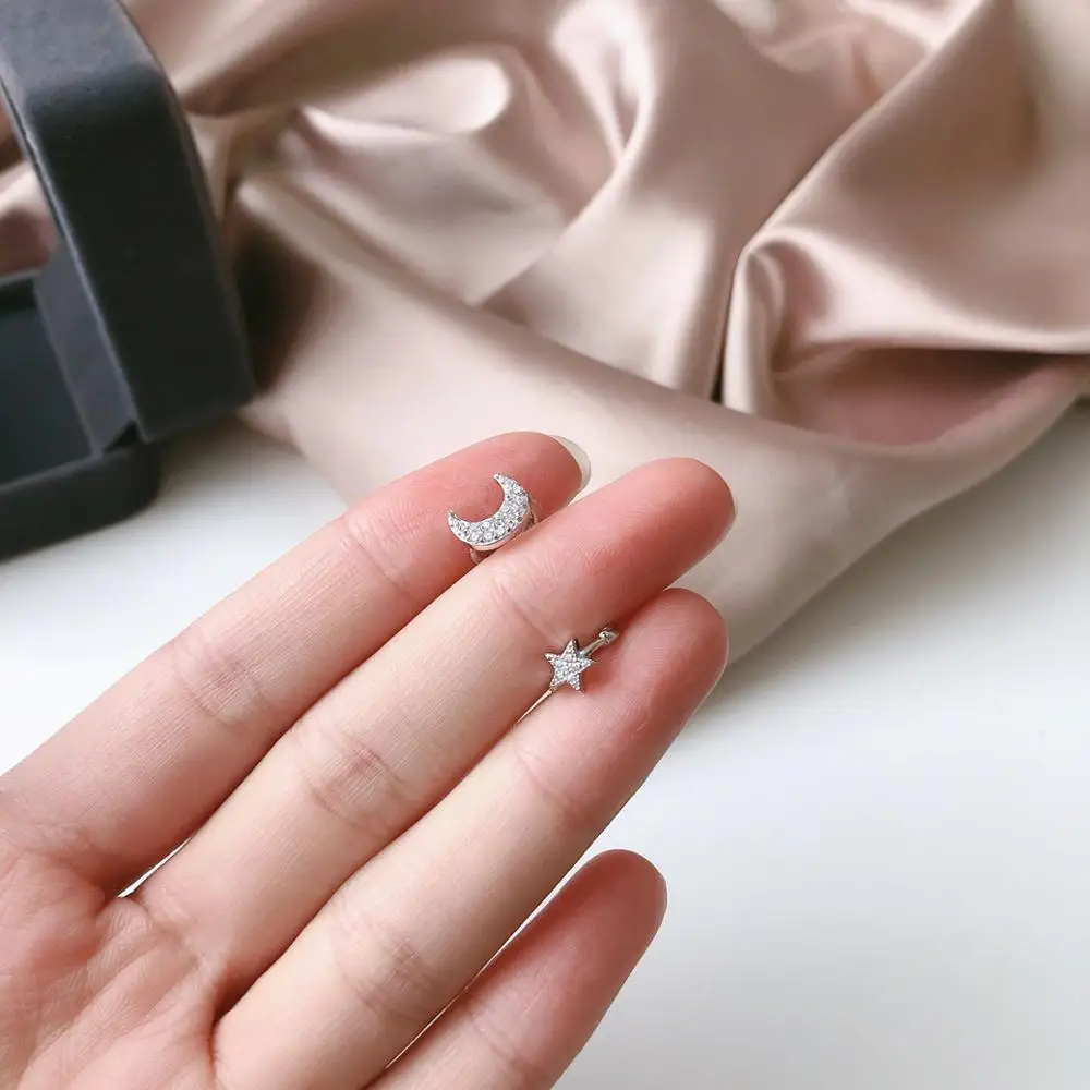 Серьги из стерлингового серебра 925 пробы модные циркониевые серьги с Луной и