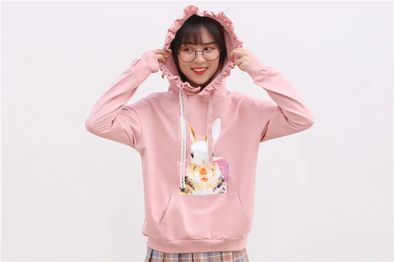 Милый женский свитер с кроликом Корейская симпатичная розовая толстовка