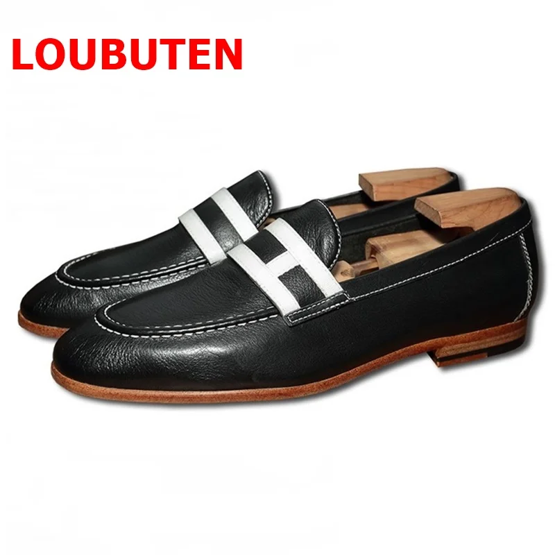 

LOUBUTEN итальянские мужские лоферы черные кожаные мужские повседневные туфли слипоны классические туфли ручной работы для свадьбы вечеринки ...