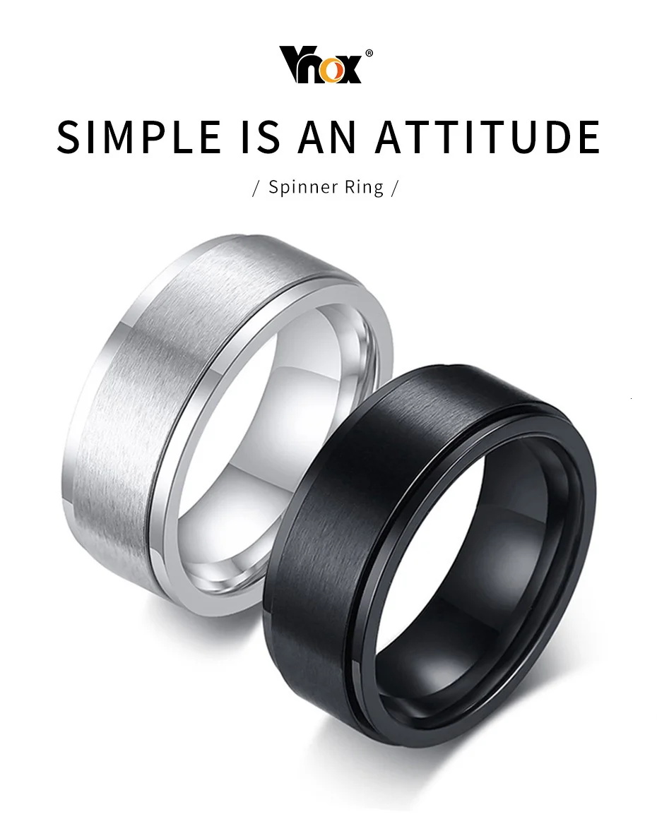 Vnox 6/8mm Spinner Ring for Men Stress Release Accessory Classic Stainless Steel Wedding Band Casual Sport Jewelry