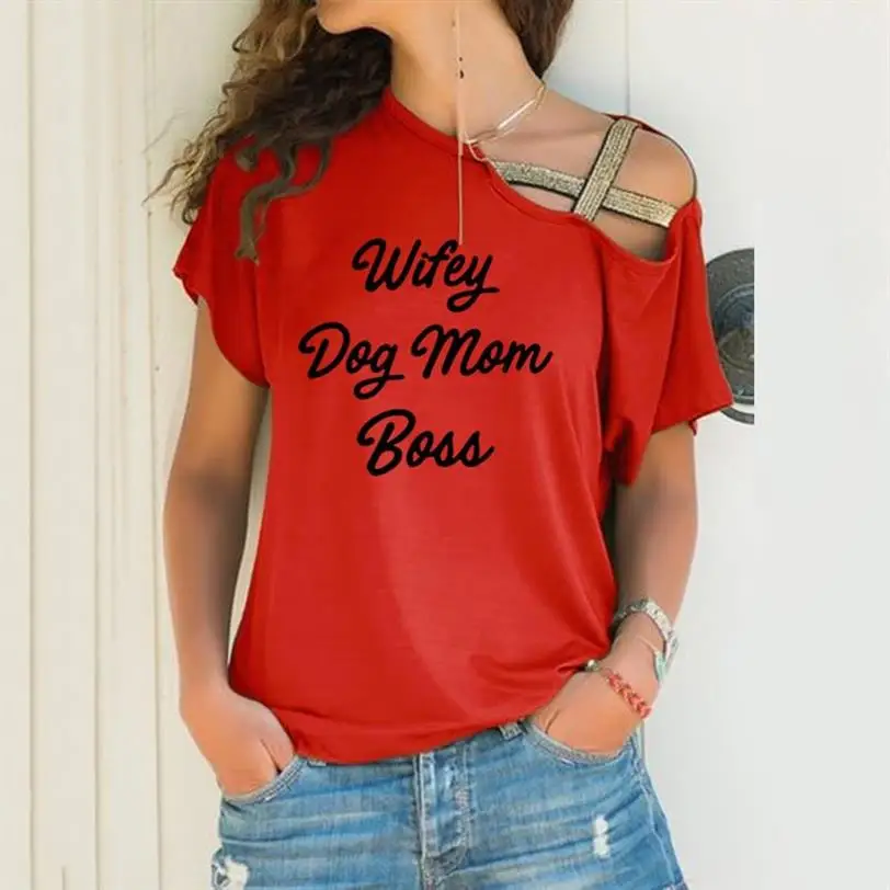 

Women's T-shirt Wife Dog Mom Boss Mother's Day Off Shoulder Woman T-shirts Plus Size Female Clothes Oversized T-shirt Tops
