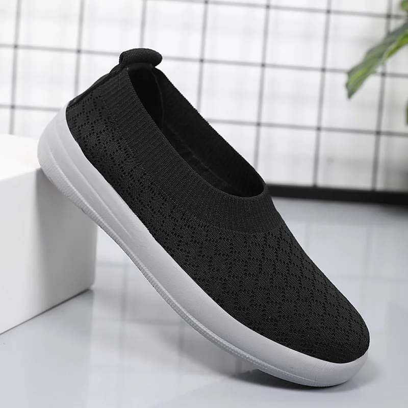 

BRKWLYZ New Womens Casual Shoes Woman Mesh Sneakers 2020 New Spring Knitted Flat Ladies Slip on Female Footwear Plus Size 35-42