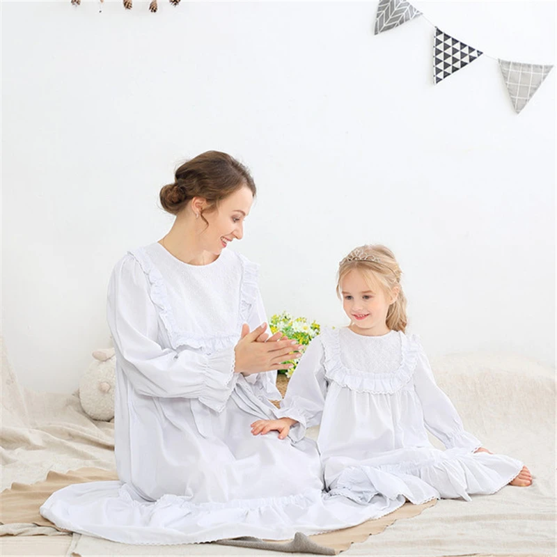 

Nightdress long-sleeved princess nightdress cotton Sleepwear Palace Style girl casual loose home service dress