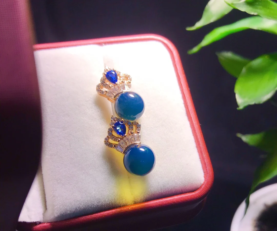 

Gioielli donna oorbelMexican gold blue amber crown stud earrings Really natural s925 sterling silver jewelry regalos para mujer