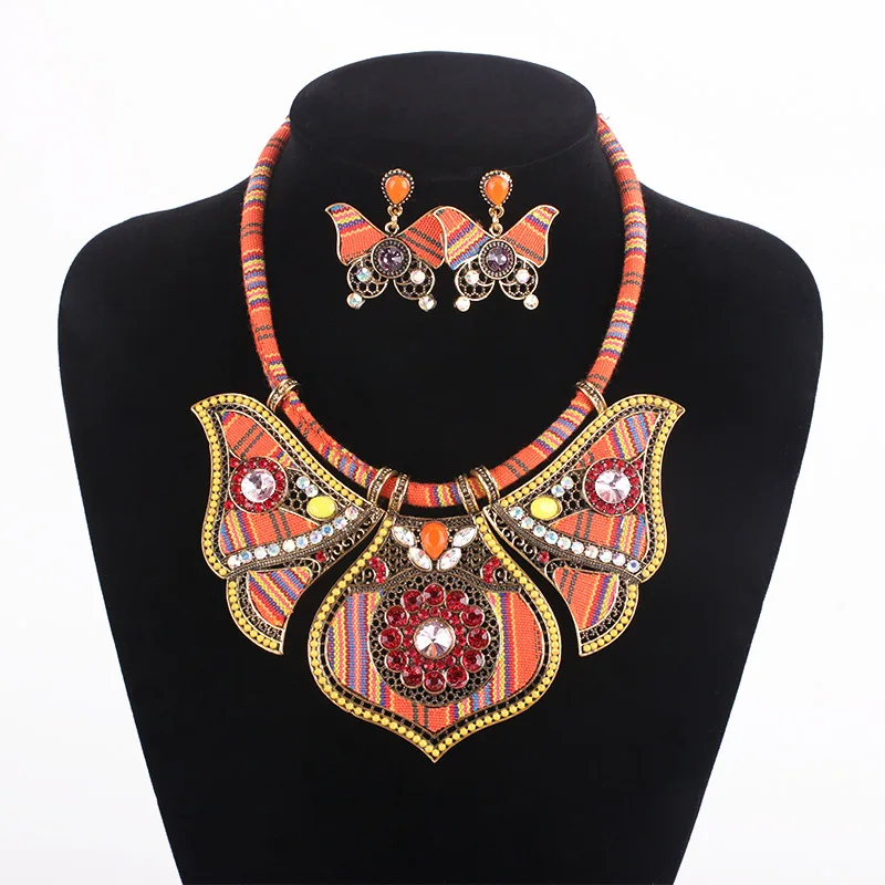 

Miqiao Ethnic Boho Rhinestones Mixed Colors High Grade Necklaces Earrings for Women Lover Mother Friend Fashion Gift Jewelry
