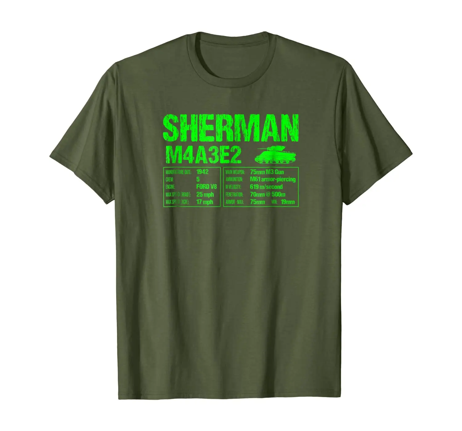 

WW2 American M4 Sherman Tank Technical Facts T-shirt