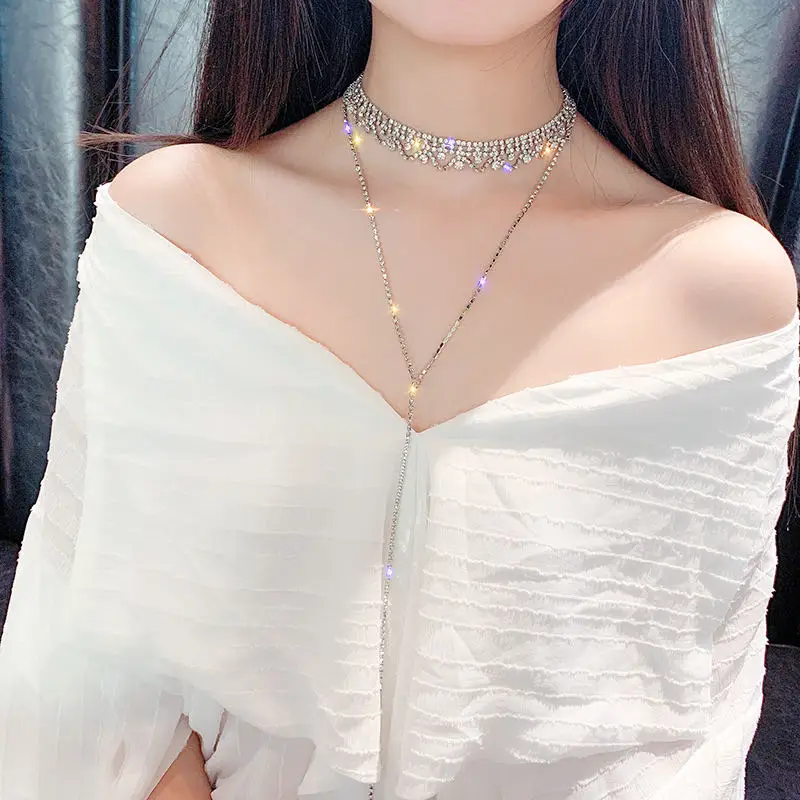 

Fashion flash necklace romantic style women's crystal Tassel Necklace New Popular BRIDAL NECKLACE jewelry accessories