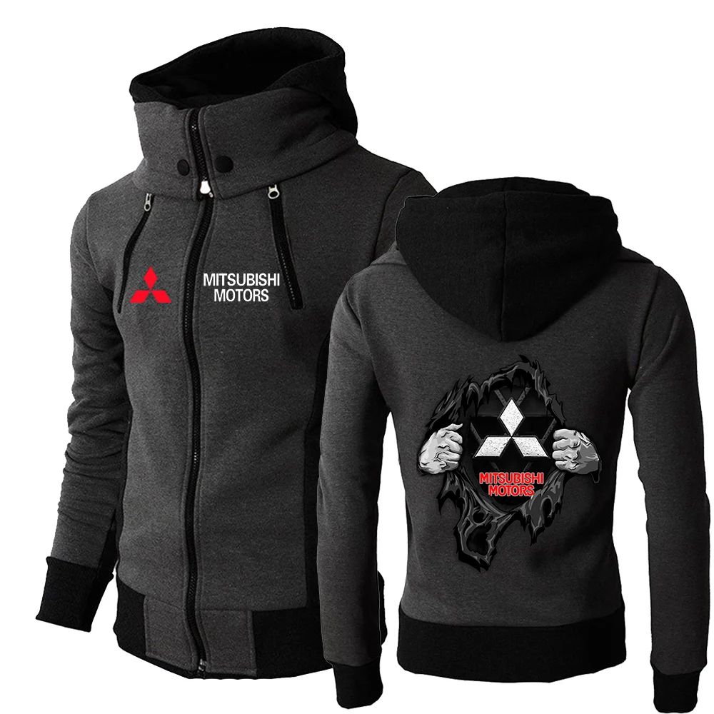

2022 Spring Autumn Men Mitsubishi Car LOGO Zipper Hoodies Sportswear Harajuku Style Hooded Solid Color Wild Sweatshirt CoatS