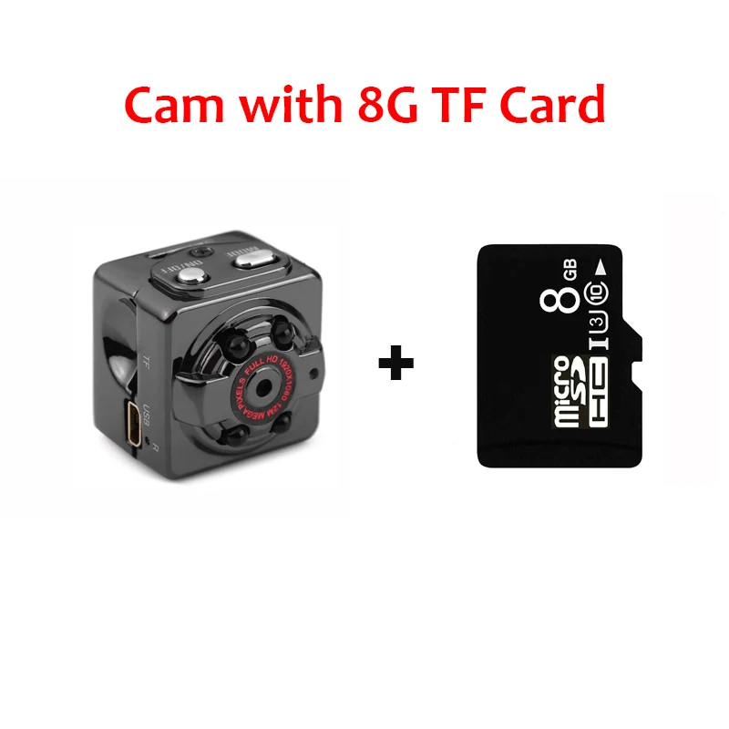 Cam with 8G TF Card SQ8 Мини спортивная DV камера 1080P маленькая секретная видео камера ночного видения микро тело DVR крошечные Full HD мини-камера с датчиком движения - Цвет: Cam with 8G TF Card