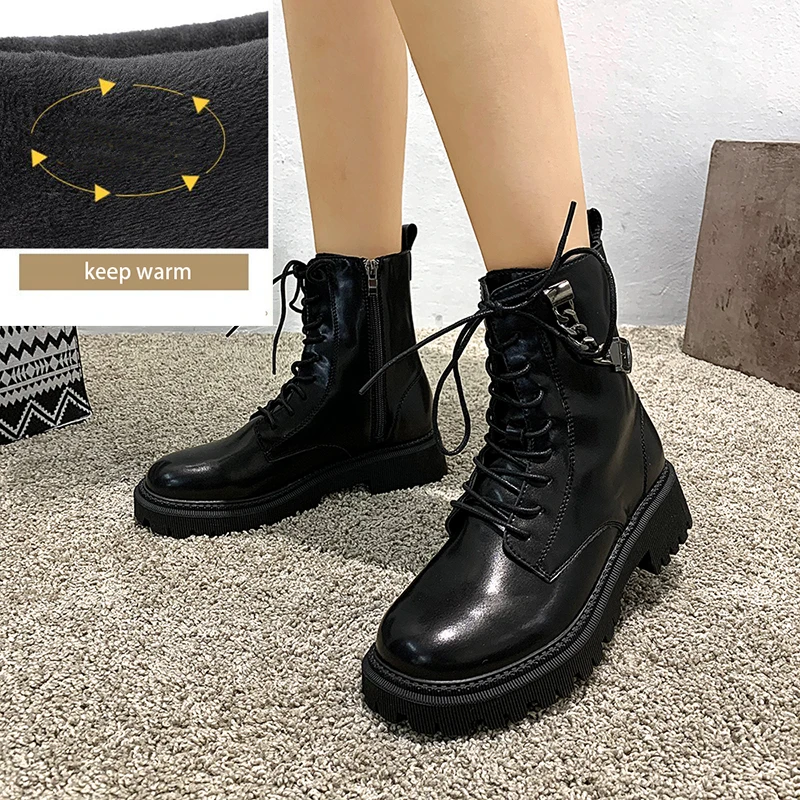 Ботинки женские с круглым носком на шнуровке боковая молния низкий каблук