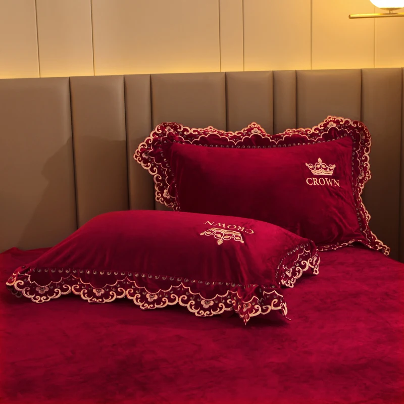 Красная корона вышивка зимний бархатный фланелевый флисовый кружевной комплект