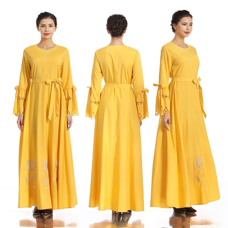 Арабские платья A-образной формы с длинными платье Для женщин мусульманский со