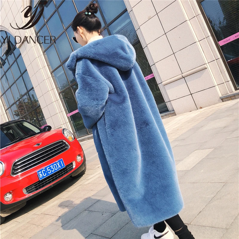 Новинка года, зимнее утепленное пальто из искусственного меха норки, женское длинное пальто с капюшоном, свободное искусственное меховое женское меховое пальто ZZZ064