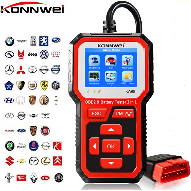 Professional Automotive OBD2 Scanner KW681 OBDII Code Reader 2IN1 Car Battery Tester Auto Diagnostic Tool for All Car After 1996