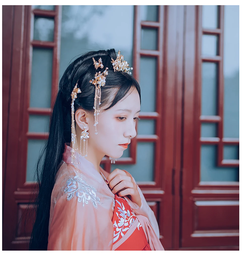 Hanfu головной убор шпилька свадебные головные уборы древний ветер цветок жемчуг ручной работы аксессуары для волос полный набор аксессуаров