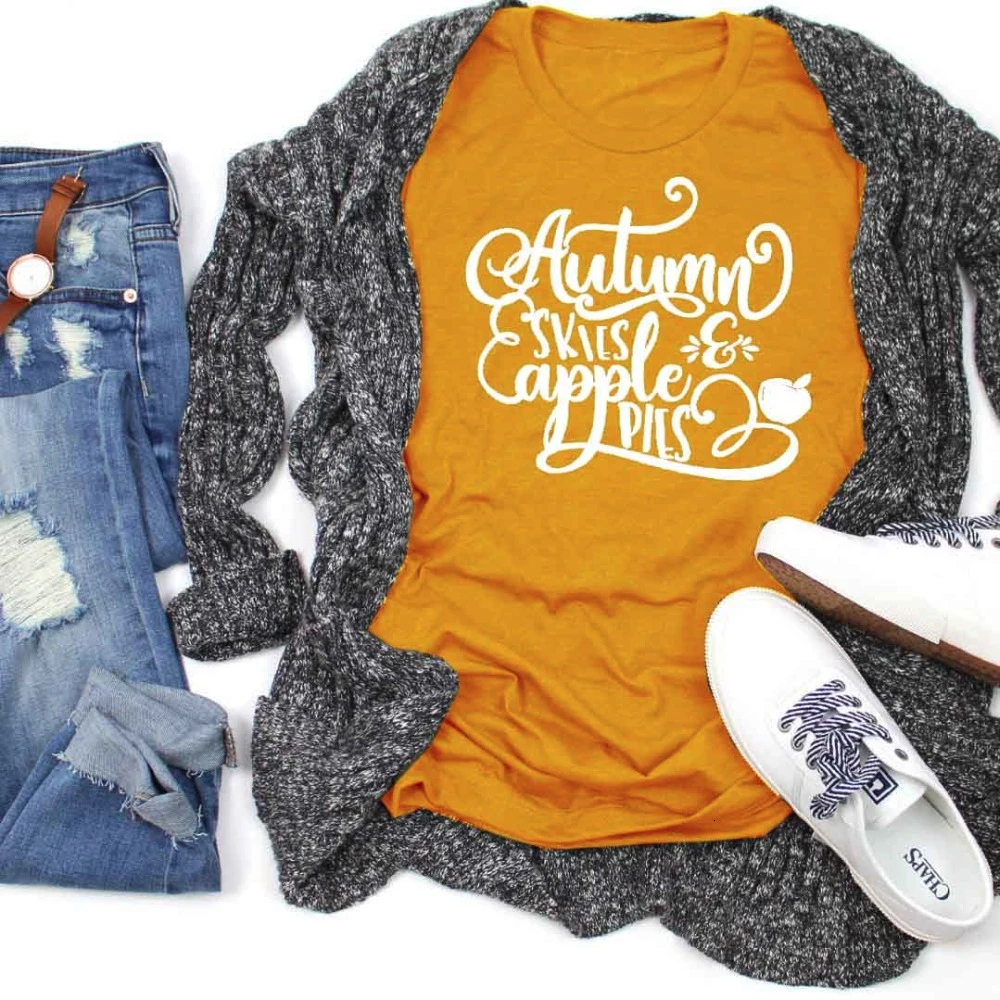 Футболка с рисунком осеннего неба яблока рогов Хезер оливка День благодарения