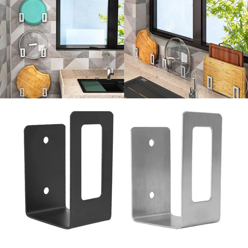 

2pcs Stainless Steel Household Multi-purpose Dining Room Accessories Storage Rack Pot Cover Rack Durable Kitchen Perforated Free