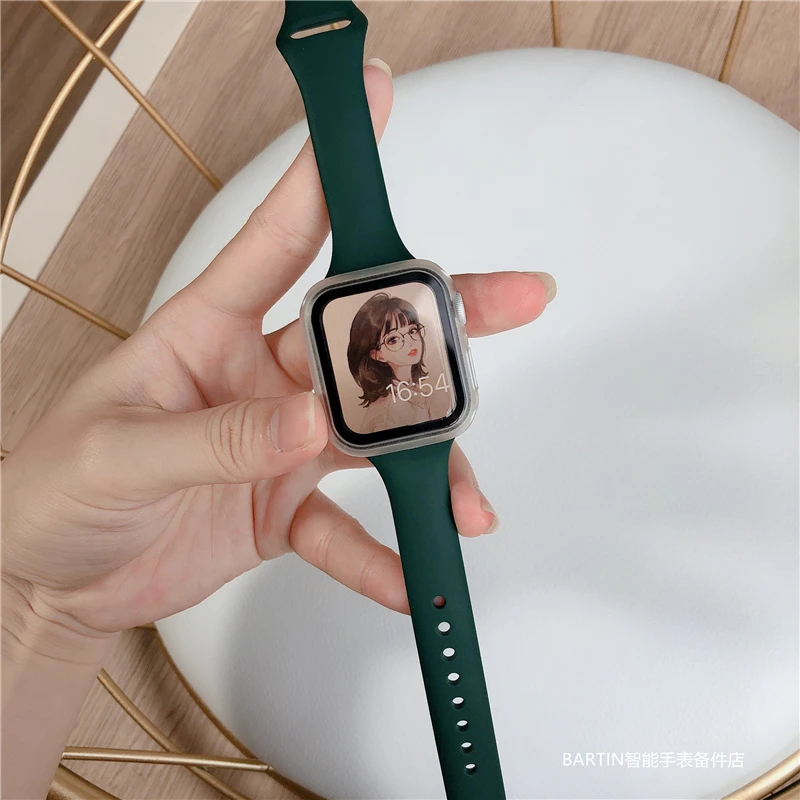 Ремешок силиконовый для Apple watch band тонкий браслет iWatch series 3 SE 5 4 6 7 44 мм 40 41 45 38 42 |