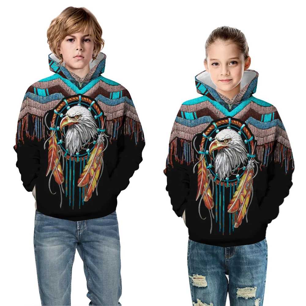Толстовки для мальчиков в индийском стиле с объемным рисунком орла и волка