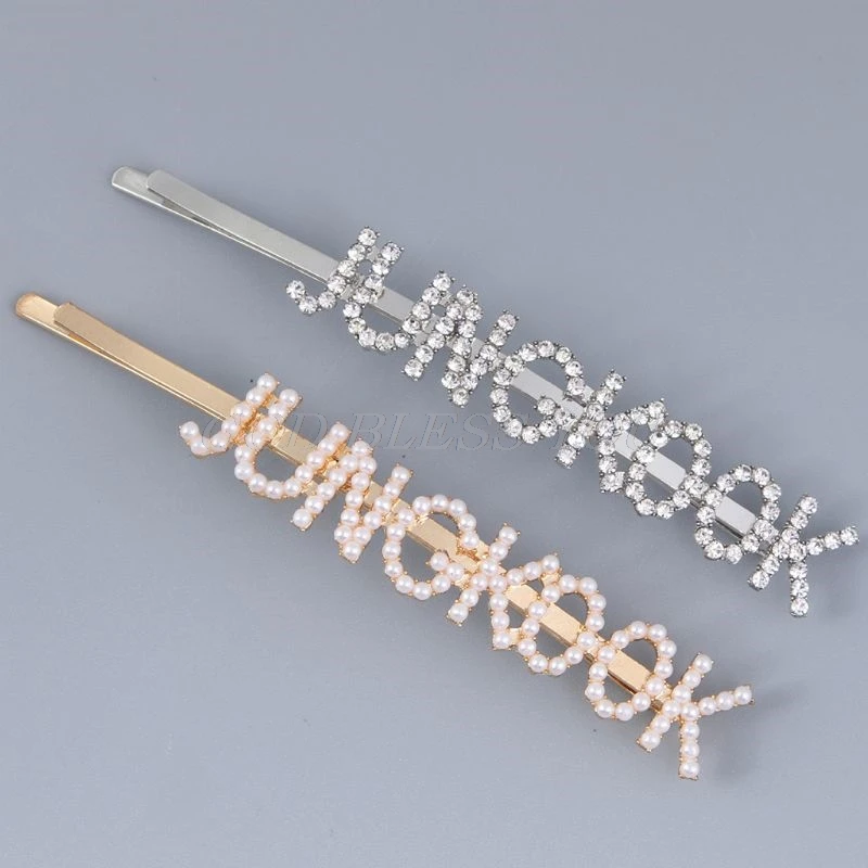 Женские металлические буквы Bobby Pins Kpop имя членов имитация жемчужины, горный хрусталь для волос зажим для поддержки болельщиков декоративные заколки