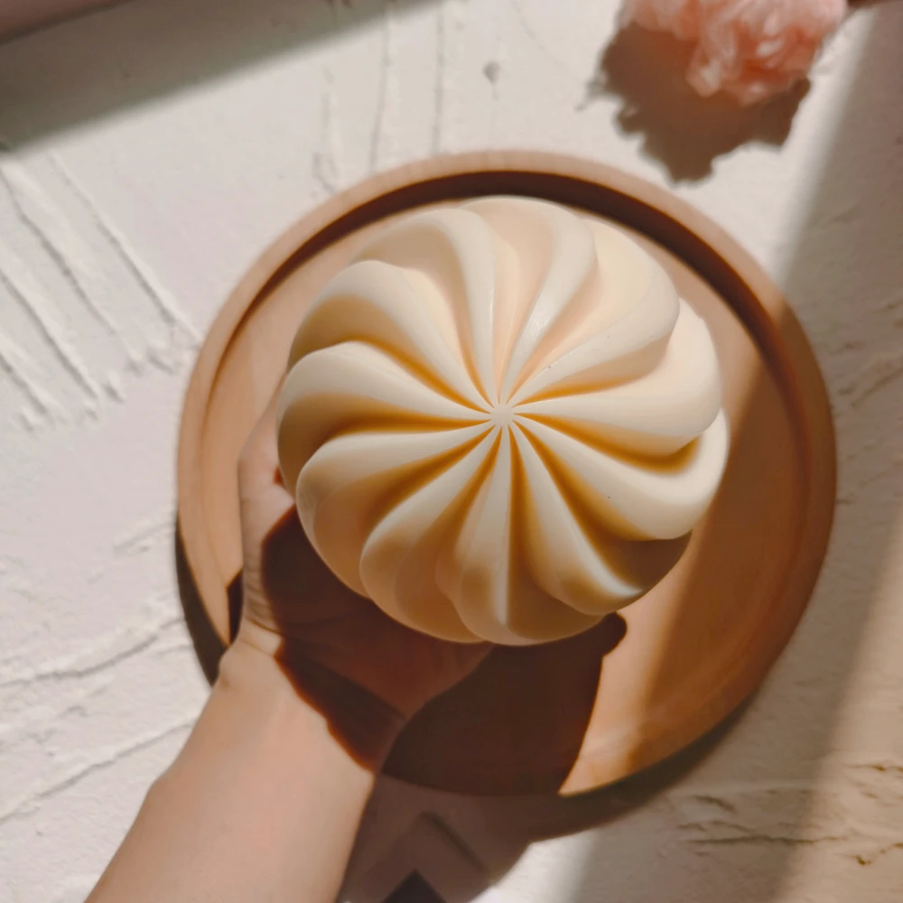 Molde de vela de bola de remolino, esfera geom&eacute;trica, espiral, de silicona, ondulado &uacute;nico, moderno, redondo, molde de velas-1
