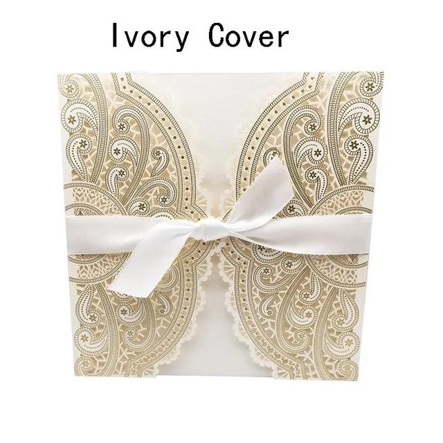 Ivory Cover 10 шт. образец 4 цвета лазерная резка, для свадьбы Пригласительные открытки кружева элегантные поздравительные открытки с ленточным конвертом Свадебная вечеринка Decoratio - Цвет: Ivory Cover