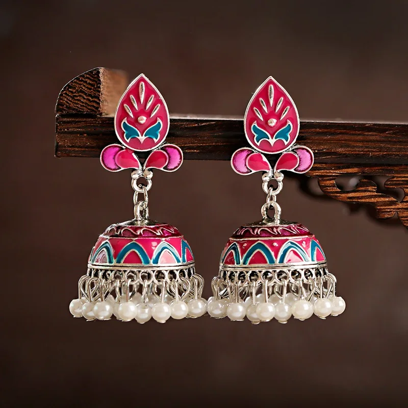 Антикварные индийские серьги Jhumka Jhumki с резными белыми бусинами и кисточками для