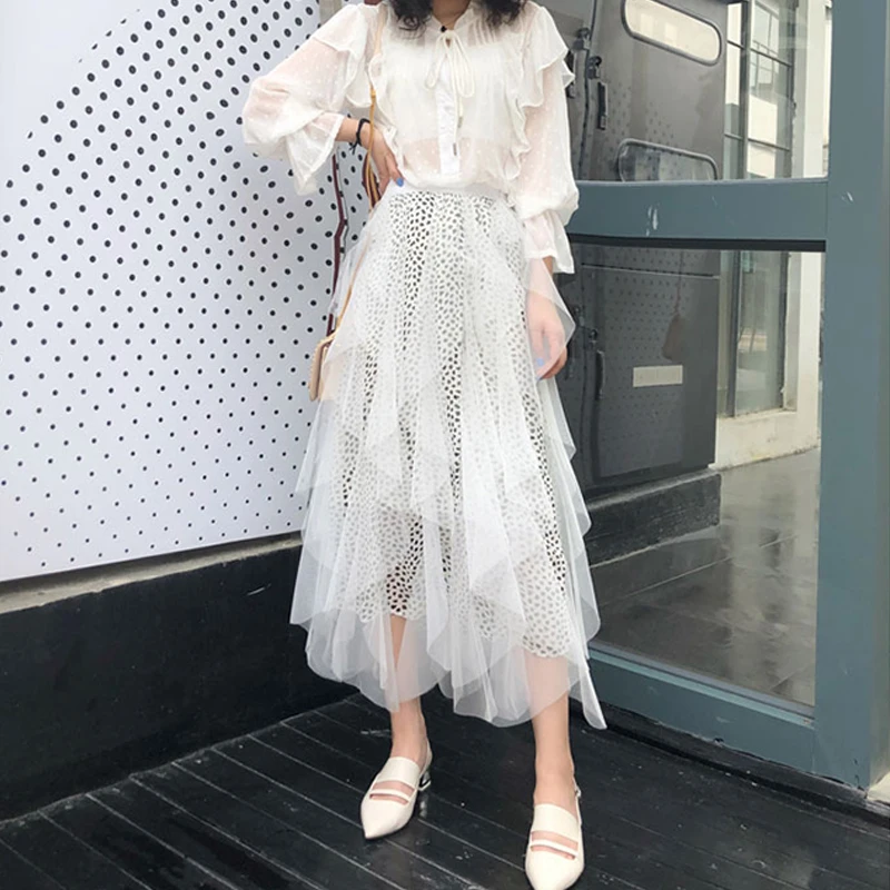 Женская юбка одежда для зимы и осени белая черная 2019 Корейская волнистая