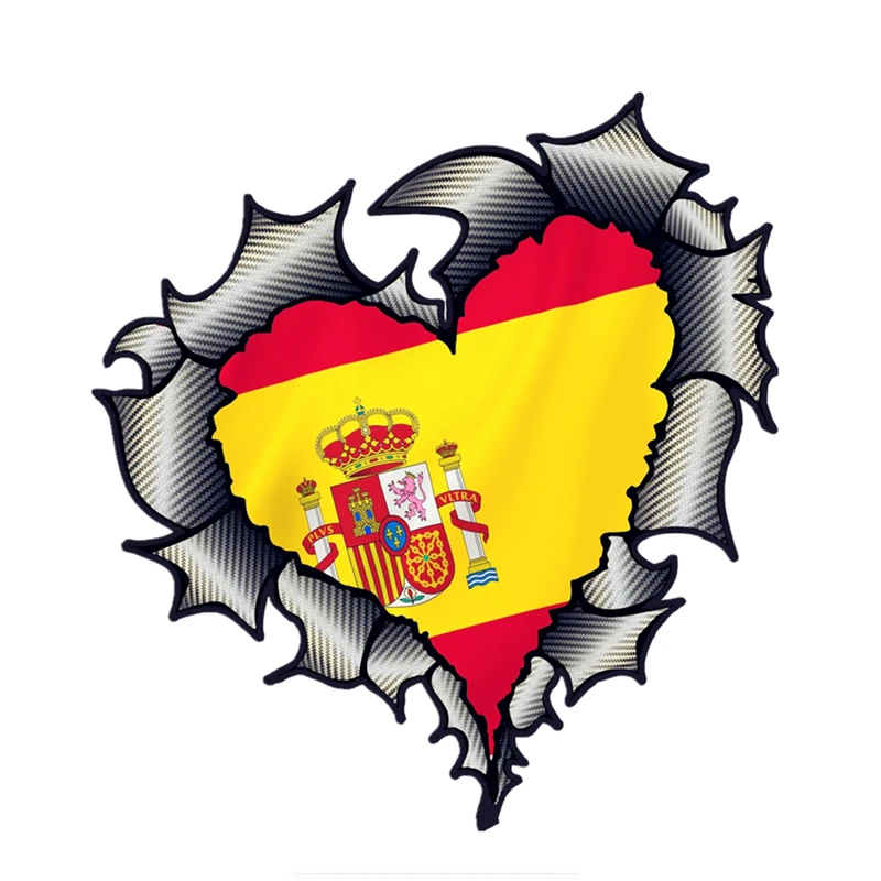 

Volkrays Creative Car Sticker Ripped Torn Metal Heart with Spain Spanish Flag Decal Waterproof Sunscreen Decals PVC,15cm*14cm