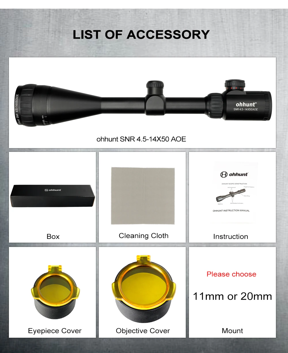Охотничий прицел ohhunt SNR 4.5-14x50 AOE Red Special Cross Reticle Optic Sight FOR с одним куском.