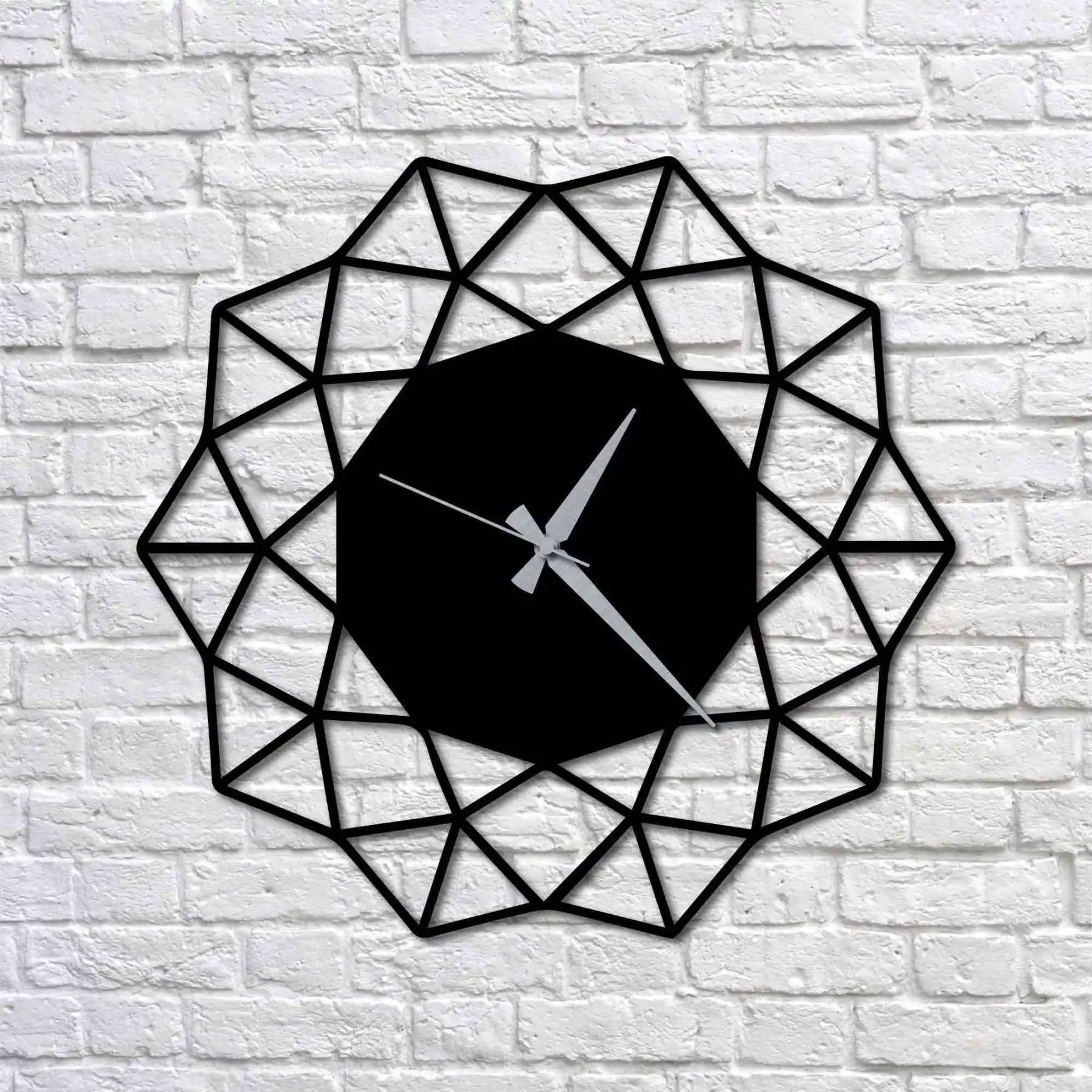 

Metal Wall Art - Triangles Geometric Metal Wall Clock - Interior Decoration - Wall Hanging - Home Decor - Wall sign-48x50 cm