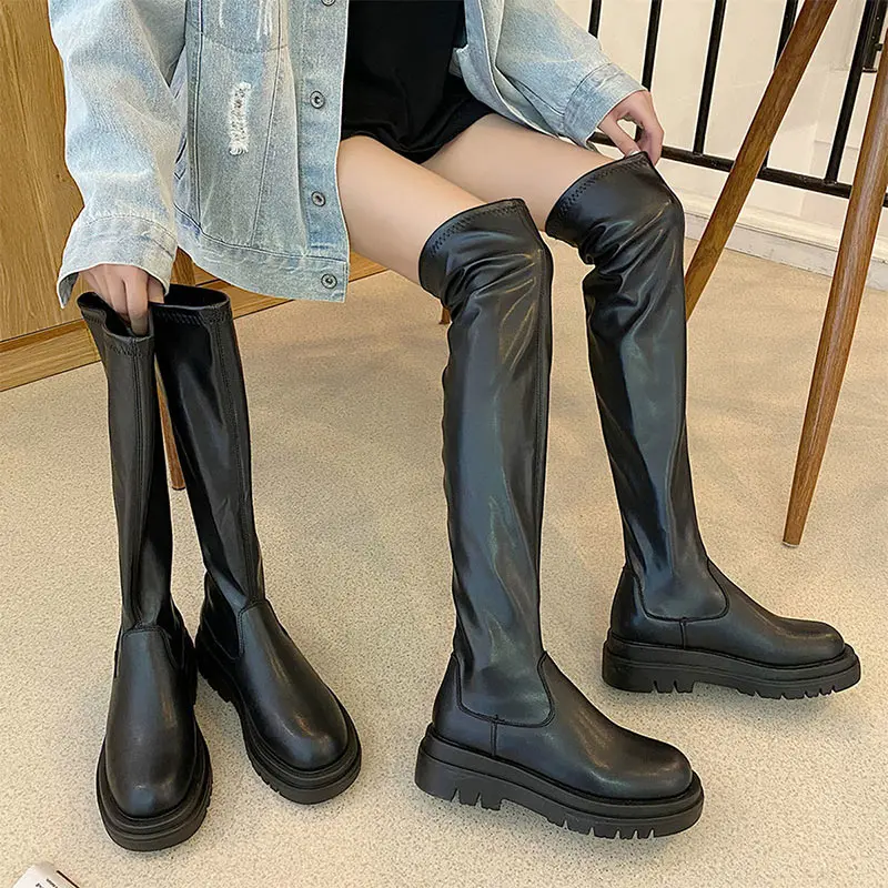 

Female Shoe Fashion Non Slip Footwear New Women Boots Sexy Soft Mid Calf Boot PU Ladies Ankle Boots Leather Platform Slip On