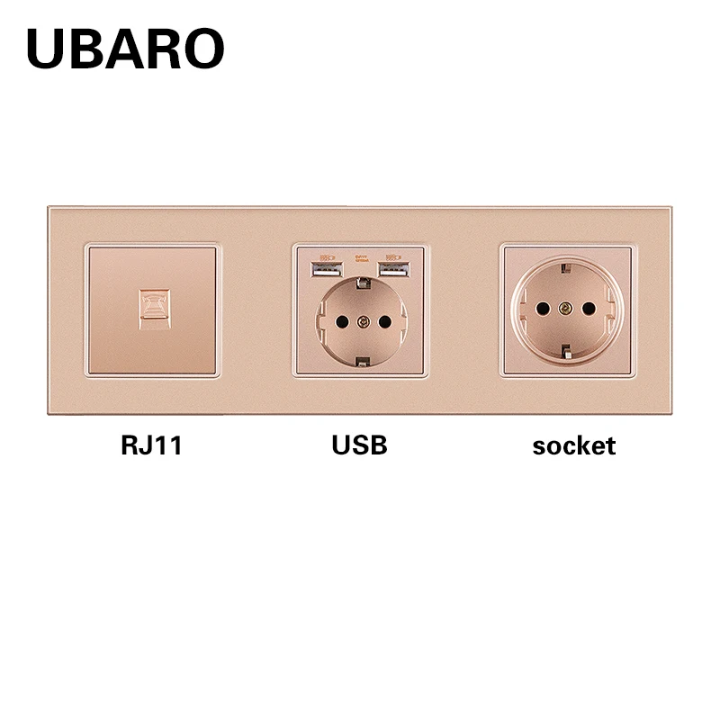 

UBARO EU DE RU ES Standard Tempered Glass Panel Wall Socket RJ45 RJ11 TV HDMI USB Connect Terminal Home Outlet AC100-250V 16A