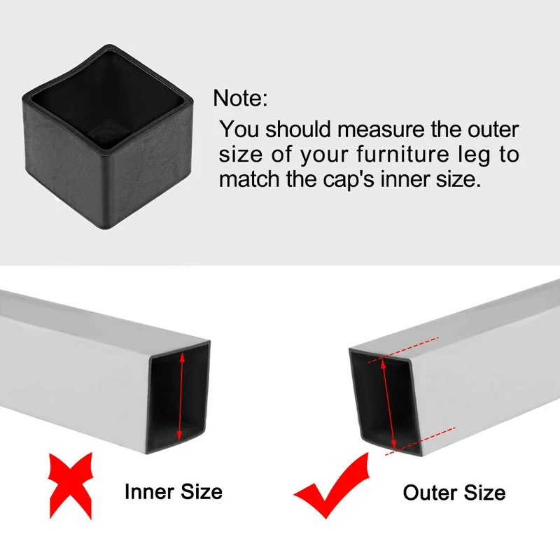 

40pcs Black Plastic Rubber End Caps Square Leg Feet Pipe Tube Cap Insert Plugs Bungs For Furniture Table Chair Floor Protector