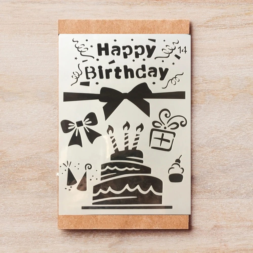 

26*18cm Happy Birthday Bow Cake DIY Layering Stencils Painting Scrapbook Coloring Embossing Album Decorative Template