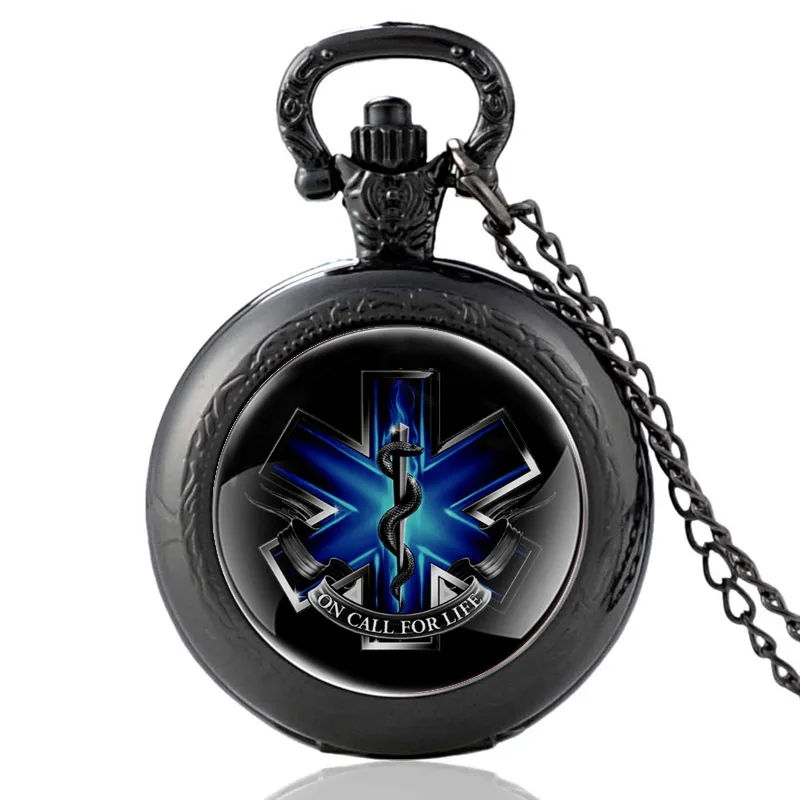 

Classic Black EMS Paramedic Quartz Pocket Watch Vintage Men Women EMT Emergency Services Necklace Pendants Gifts
