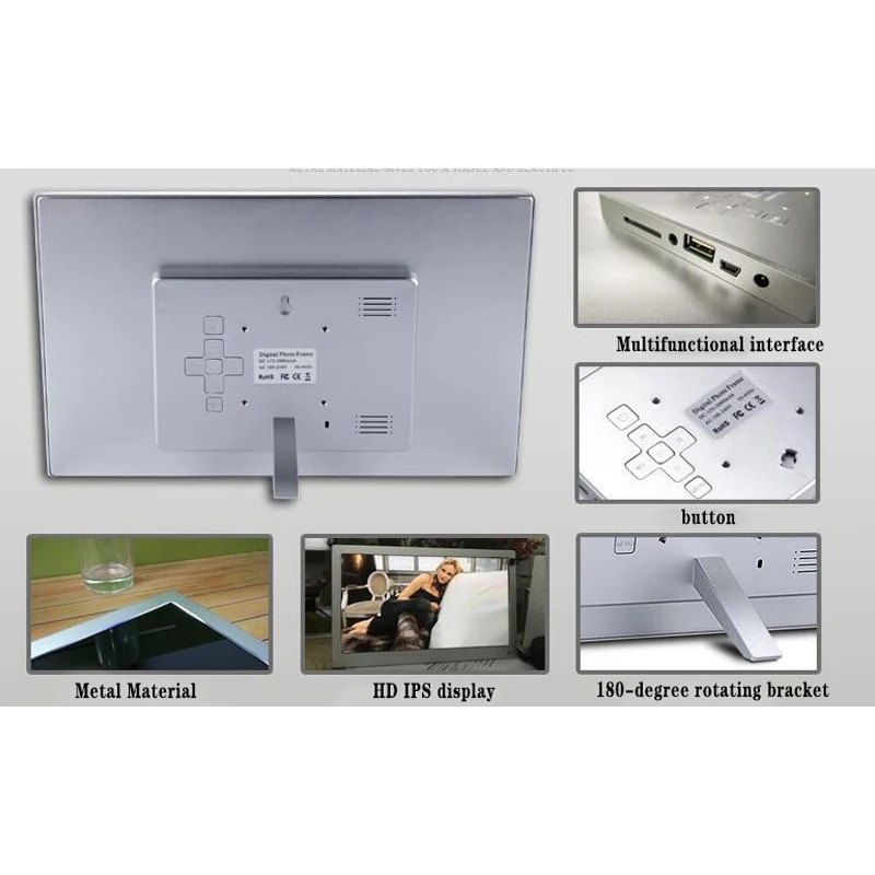 15 дюймов IPS HD LED мультимедийная металлическая цифровая фоторамка музыка
