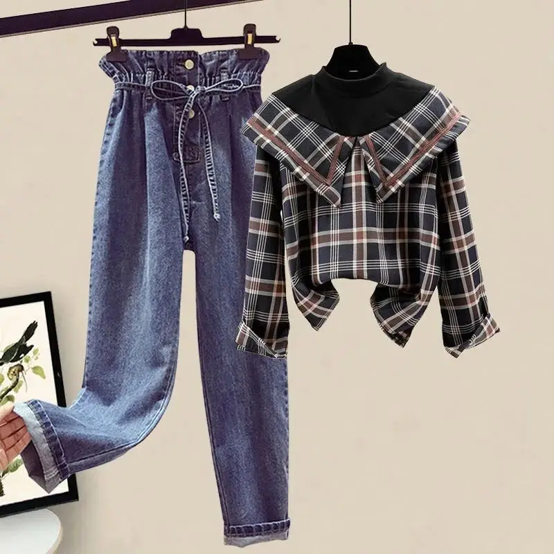 Женский осенний костюм большого размера из двух предметов женская рубашка в