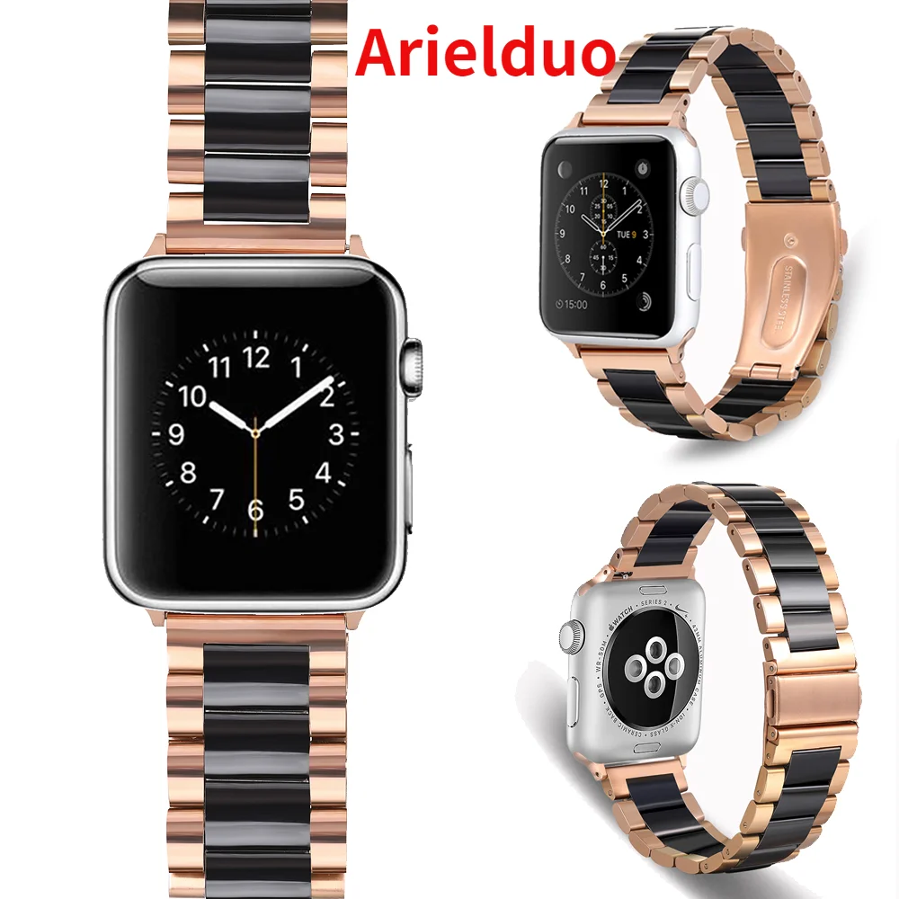 

Suitable Apple Watch 7/SE/6/5 stainless steel ceramics band strap 40mm/38mm/44mm/42mm Link bracelet iwatch series 6/5/4/3/2/1
