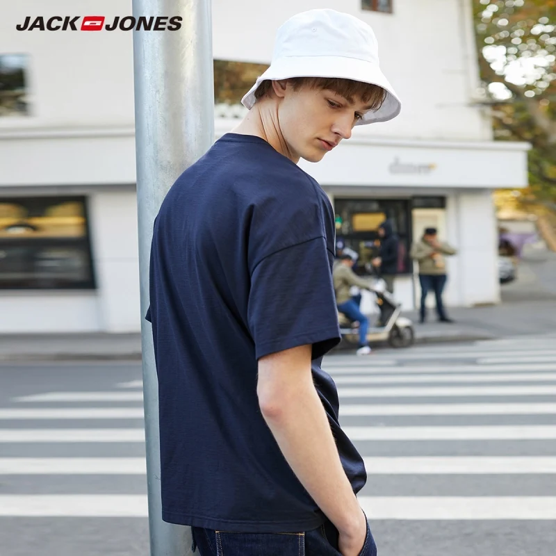 JackJones Мужская хлопковая футболка с круглым вырезом и короткими рукавами цветным